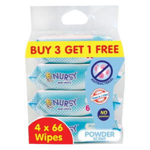 Nursy Baby Wipes Powder Scent 66pcs | Buy3 Get1