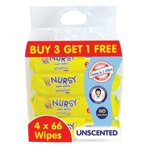 Nursy Baby Wipes Unscented 66pcs | Buy3 Get1