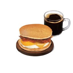 Bacon, Egg, &amp; Cheese Pancake Sandwich w/ Drink