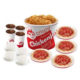8 - pc. Chickenjoy w/ Rice, Jolly Spaghetti &amp; Drinks