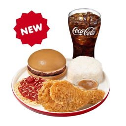 1-pc. Chickenjoy, Half Jolly Spaghetti, Yumburger, with Rice and Reg. Drink